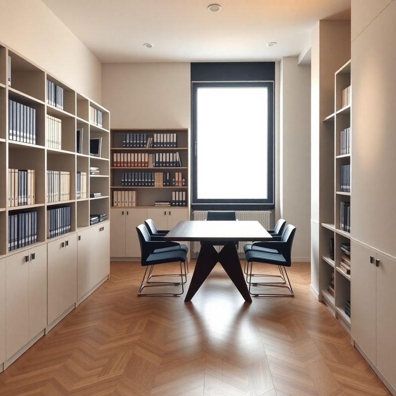 Interior de birou de consultanță în tonuri calde de alb și albastru-cerneală