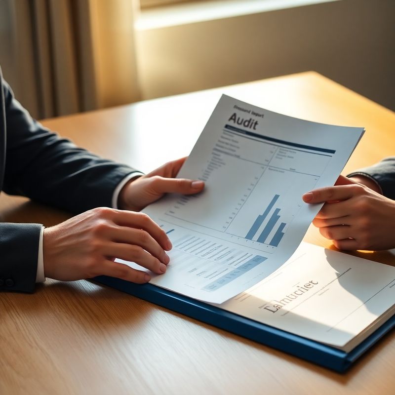 Două persoane analizează împreună un raport de audit financiar tipărit