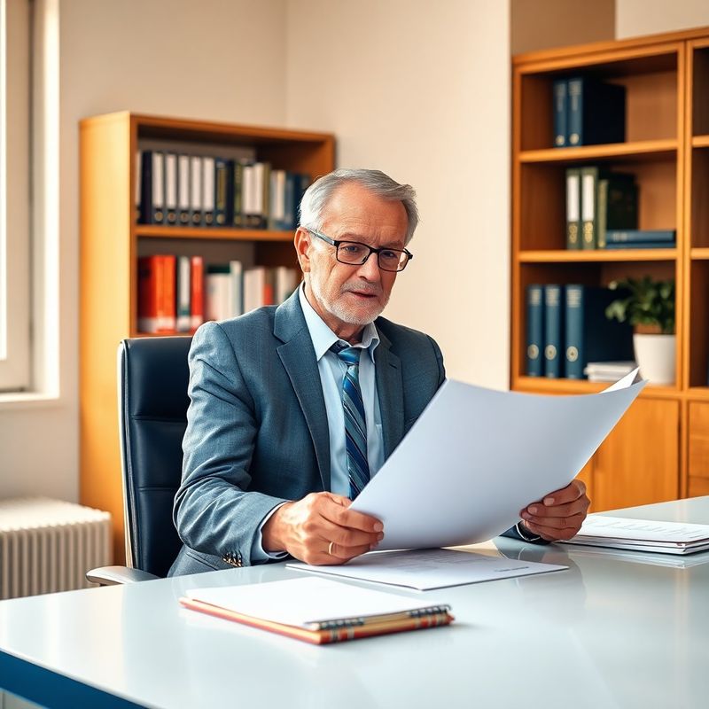 Consultant senior la birou, analizând documente într-un spațiu luminos